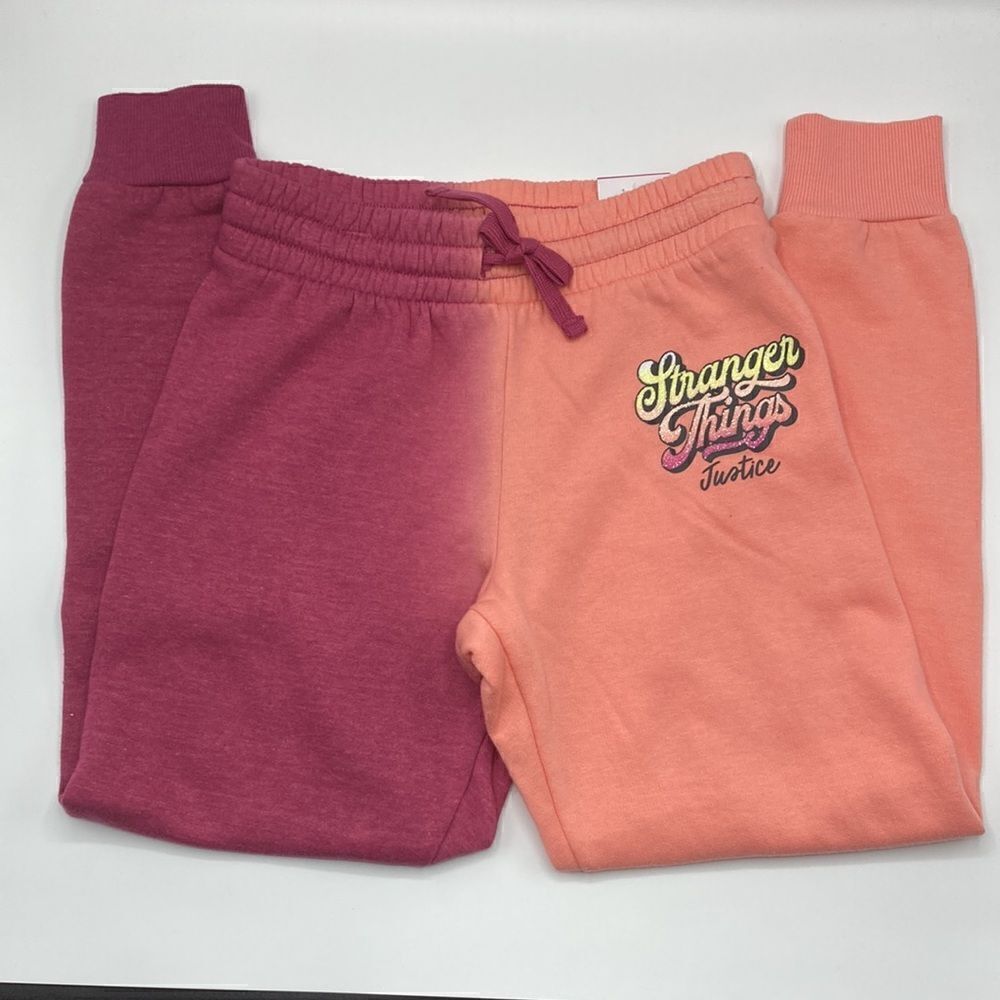Justice x Stranger Things Girls Ombre Fleece Joggers Sweatpants Pink/Orange Sz S